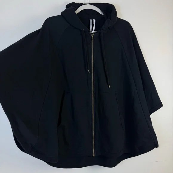 Ideology Womens Black Hooded Cape Jacket sz S/M Casual Outdoor Winter Zip Up - Picture 9 of 12